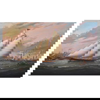 William Robert Davis (American, b. 1952) Schooner Yacht Off the Coast