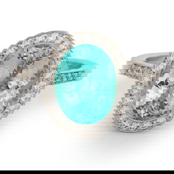 Tiffany & Co., Paraiba-Type Tourmaline, Diamond, and Platinum 'Soleste' 'Leaf Basket' Ring