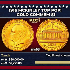 1916 McKinley Gold Commem Dollar TOP POP! 1 ms68 SEGS