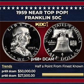 1959 Proof Franklin Half Dollar Near Top Pop! 50c pr68+ DCAM SEGS