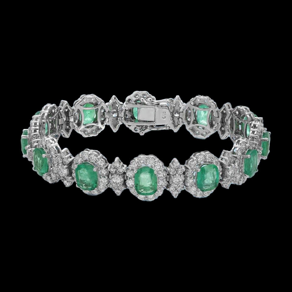 14K Gold 18.70cts Emerald & 12.01cts Diamond Bracelet