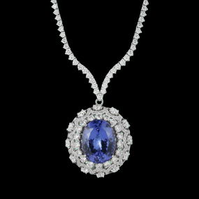 14K Gold 18.10cts Tanzanite & 11.82cts Diamond Necklace