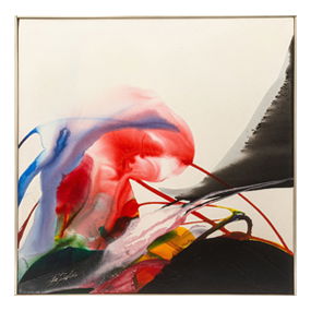 Paul Jenkins Phenomena Initiation by Fire 1967 Signed Acrylic on Canvas Painting Framed