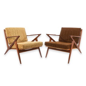 Poul Jensen for Selig Pair of Z Danish Teak Wood Accent Armchairs Vintage Modern c. 1960s
