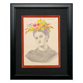 Frida Kahlo – Mixed Media Drawing on Paper (Portrait with Floral Headpiece)