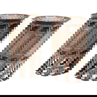 A Pair of Moorish Style Marquetry Side Tables