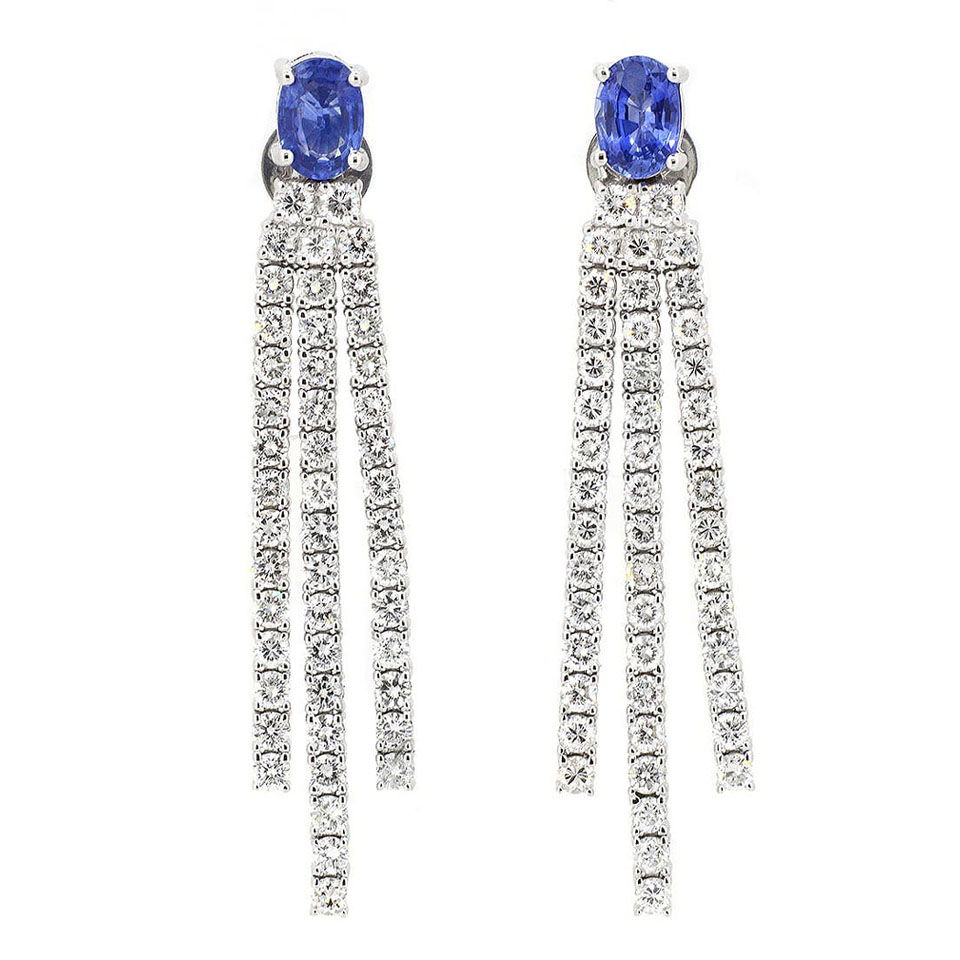 18K White Gold Ladies Earrings with 1.94ct tw Sapphires and 3.57ct tw Diamonds