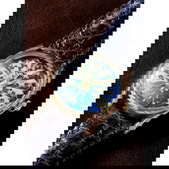 Rolex. A Very Rare 14k Gold Automatic Bubble Back Wristwatch With Later Cloisonné Enamel Dial and Bombay Lugs