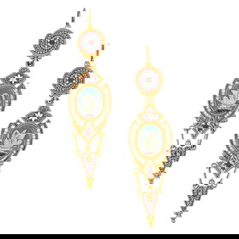 A Pair of Antique Gold and Micormosaic Earrings, Circa 1870s