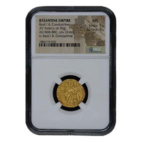 Basil I & Constantine Byzantine Empire AV Solidus NGC MS60 Coin