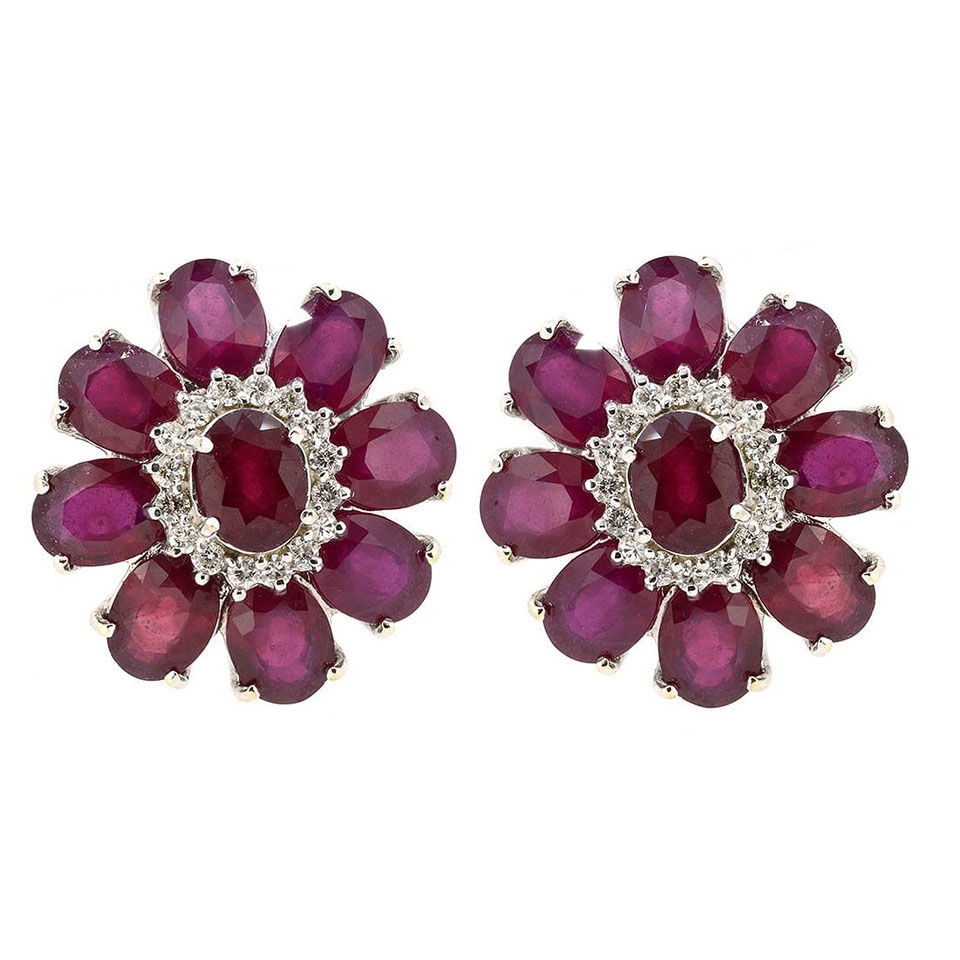 18K White Gold Ladies Earrings with 32.48ct tw Rubies and 0.81ct tw Diamonds