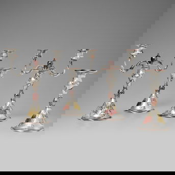 Tiffany & Co. (Est. 1837) Important Suite of Two Twin-Branched Candelabra and Two Candlesticks