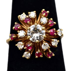 14K Yellow Gold Diamond and Ruby Ring with $4,000 Appraisal