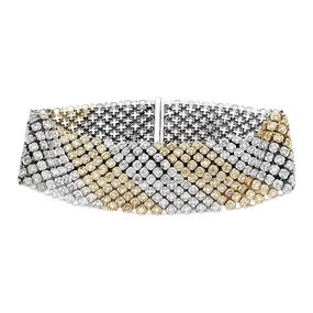 14k Two Tone Gold 8.15ct Diamond Wide Flex Bracelet