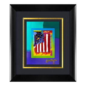 Peter Max, “Flag with Heart” Framed One-of-a-Kind Acrylic Mixed Media