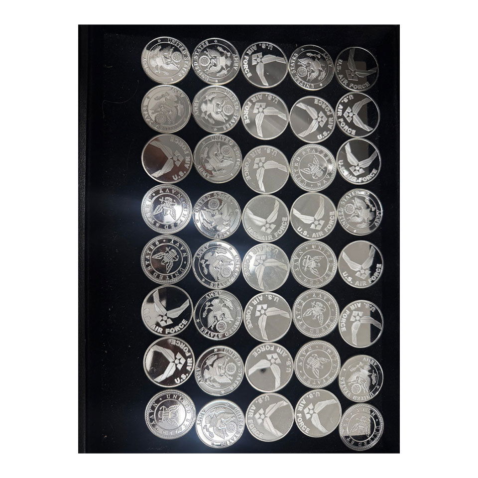 Mixed Lot of Varying Pure 1 ounce Silver .999 U.S Military Coins 40 pieces