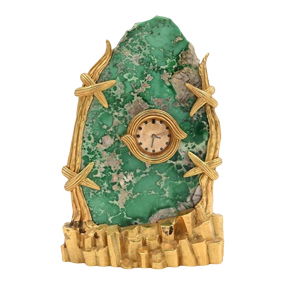 David Webb 18K Gold and Malachite Desk Clock