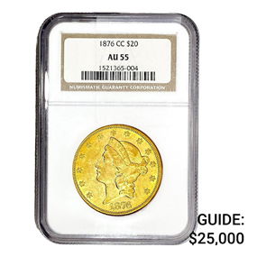 1876-CC $20 Gold Double Eagle NGC AU55