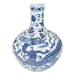 Ming Blue & White Dragon Celestial Vase