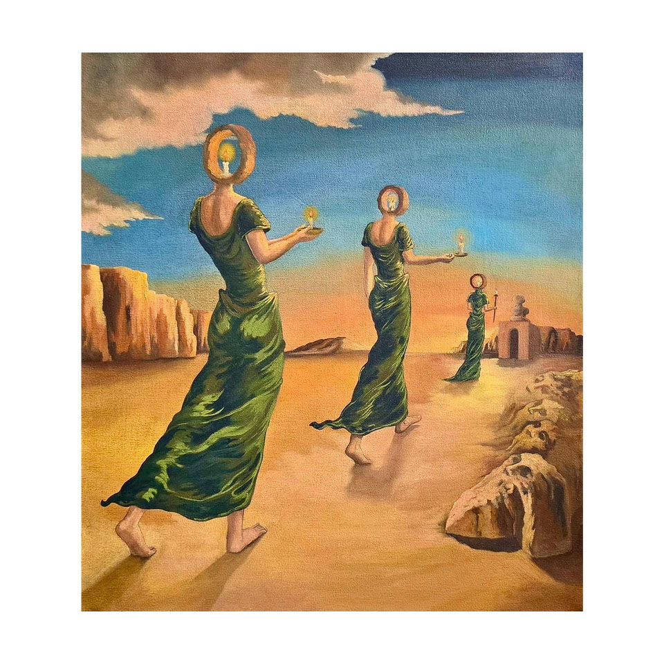 Salvador Dali Spanish 1904 - 1989 Oil on Canvas Painting in the Style of. Dali Surrealism Era