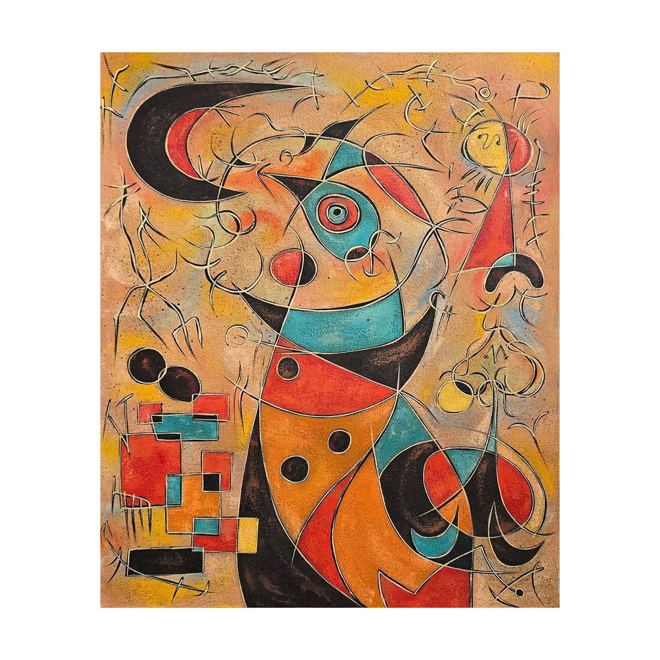 Joan Miro Spanish 1893 - 1983 Oil on Canvas in the Style of. Miro Surrealism Era