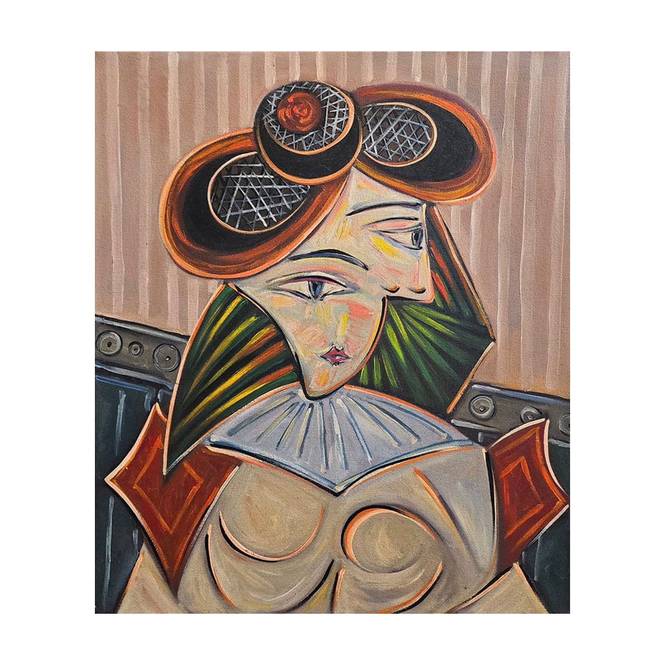 Pablo Picasso Spanish 1881-1973 Oil on Canvas Painting in the Style of.Picasso Cubist Era