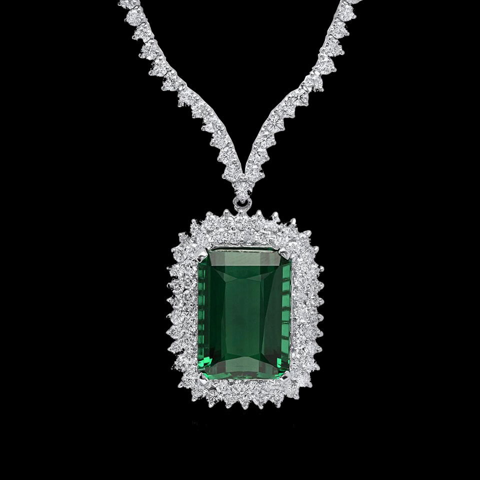 18K White Gold, 21.00cts Tourmaline, 8.40cts Diamond Necklace