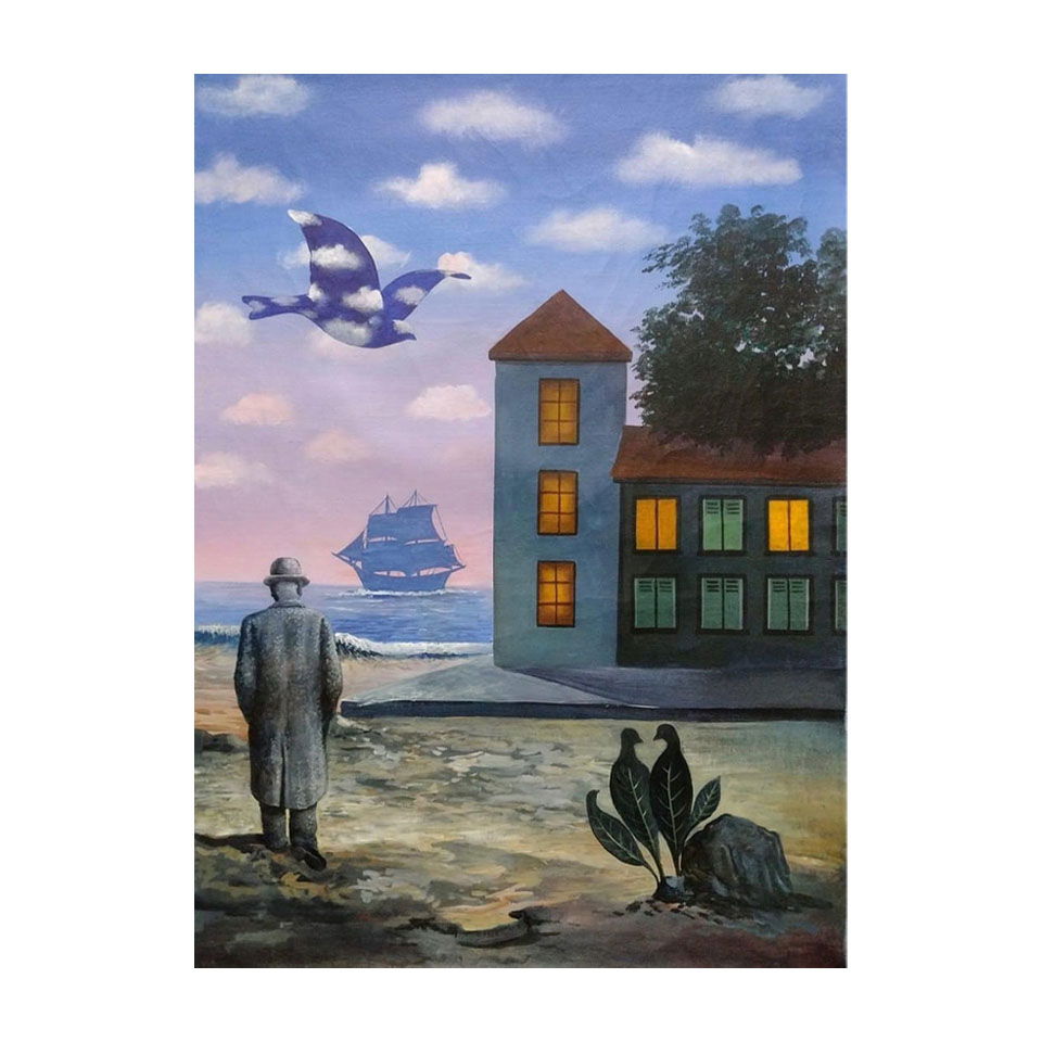Rene Magritte Belgian 1898 - 1967 Oil on Canvas Painting in The Style of. Dali, Picasso Era