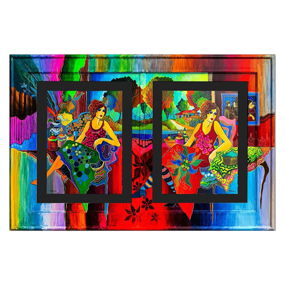 Patricia Govezensky- Original Watercolors with Hand Painted Frame “Patchwork Reverie”