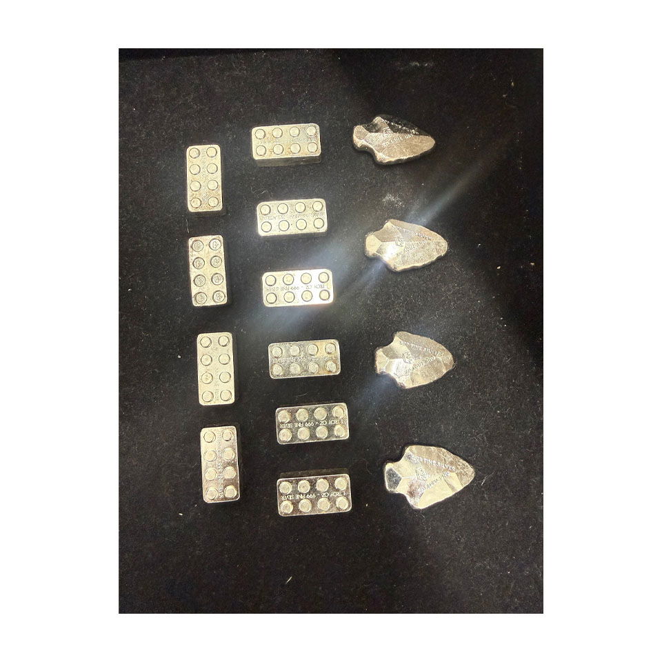 Lot Of 1 Ounce Pure Silver Arrow Head And Building Block Bars .999 14 Pieces