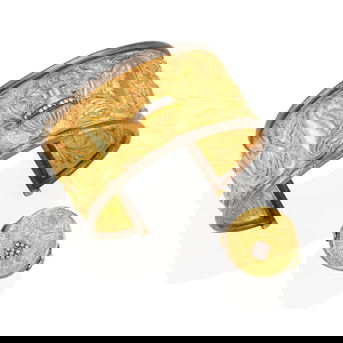 24k Gold, Sterling Silver and Diamond Cuff Bracelet With Matching Ring