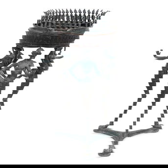 An Italian Bronze Tripod Jardiniere Stand with Satyrs