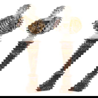 A Pair of Italian Marble, Bronze and Porphyry Busts