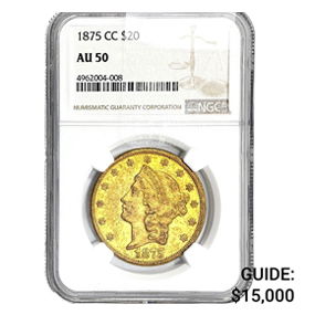 1875-CC $20 Gold Double Eagle NGC AU50