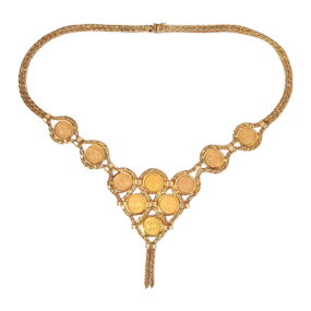 18kt Gold 62 gram <br>V-Necklace 10 Gold Coins