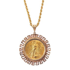 1927 St Gaudens $20 Gold Coin Pendant & 14kt Bezel