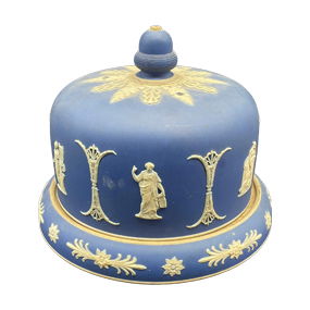 Antique Classical Blue Stoneware Cheese Dome