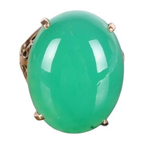 14K Yellow Gold Chrysoprase Ladies Ring with IGI