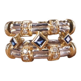 18K Two Tone Sapphire & Diamond Anniversary Band