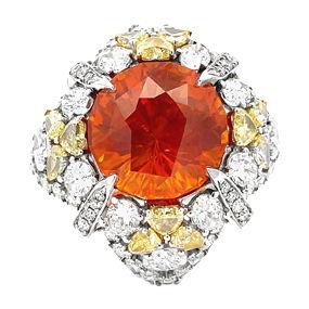 16.30ctw GIA Orange Sapphire, 6.95ctw Diamond 18K Ring