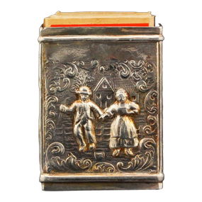 Antique Continental Silver Repousse Match Box Holder