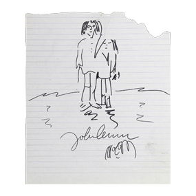 John Lennon Signed Composition Page with Original Drawing, Forensically Authenticated