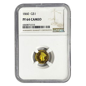 1860 Rare Gold Dollar NGC PF64 Cameo