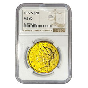 1872-S $20 Gold Double Eagle NGC MS60
