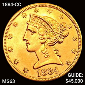 1884-CC $5 Gold Half Eagle Choice BU