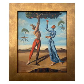 Salvador Dali Spanish 1904-1989 Oil on Canvas Painting in the style of. Picasso & Dali Surrealism