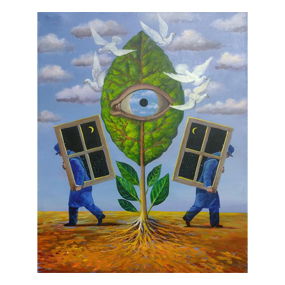 Rene Magritte Belgian 1898-1967 Oil on Canvas Painting in The Style of. Dali, Picasso Era