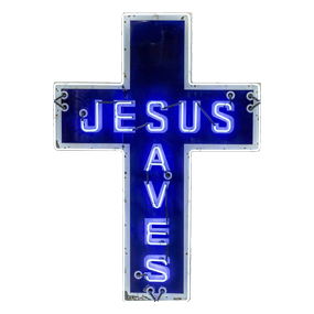 Jesus Saves 6' Die Cut Cross Shaped Single Sided Porcelain Factory Neon Sign