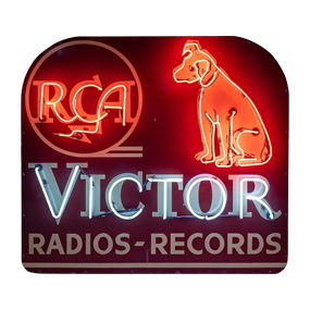 Amazing RCA Victor Radios Records Single Sided Porcelain Factory Neon Sign w/ Nipper