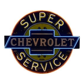 Scarce Chevrolet Super Service 5' Single Sided Porcelain Factory Neon & Milk Glass Sign